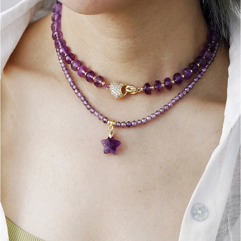 Natural Gemstone Star Pendant Choker Necklace