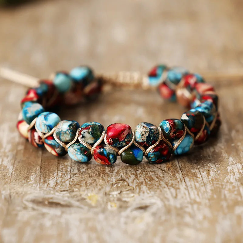 Natural Jasper Bold Beads Macrame Wrap Bracelet