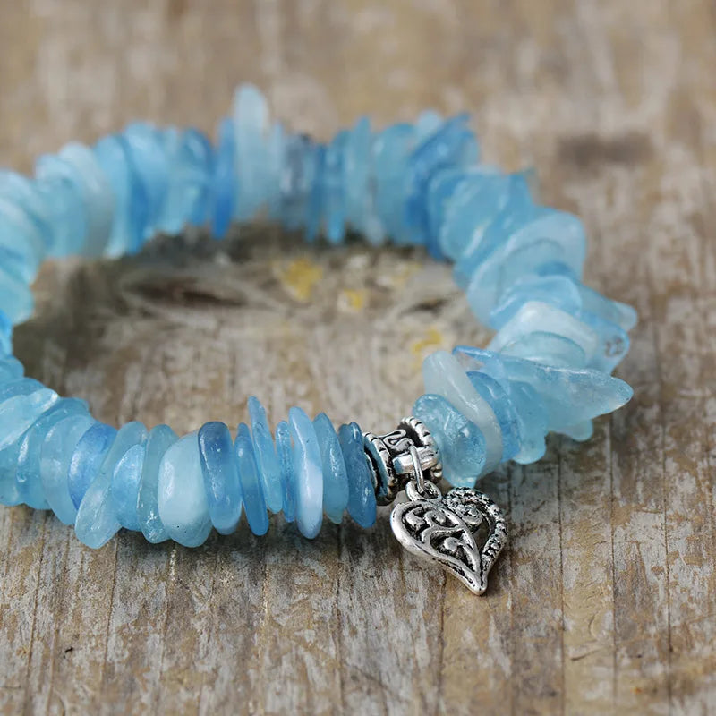 Natural Aquamarine Heart Charm Bracelet