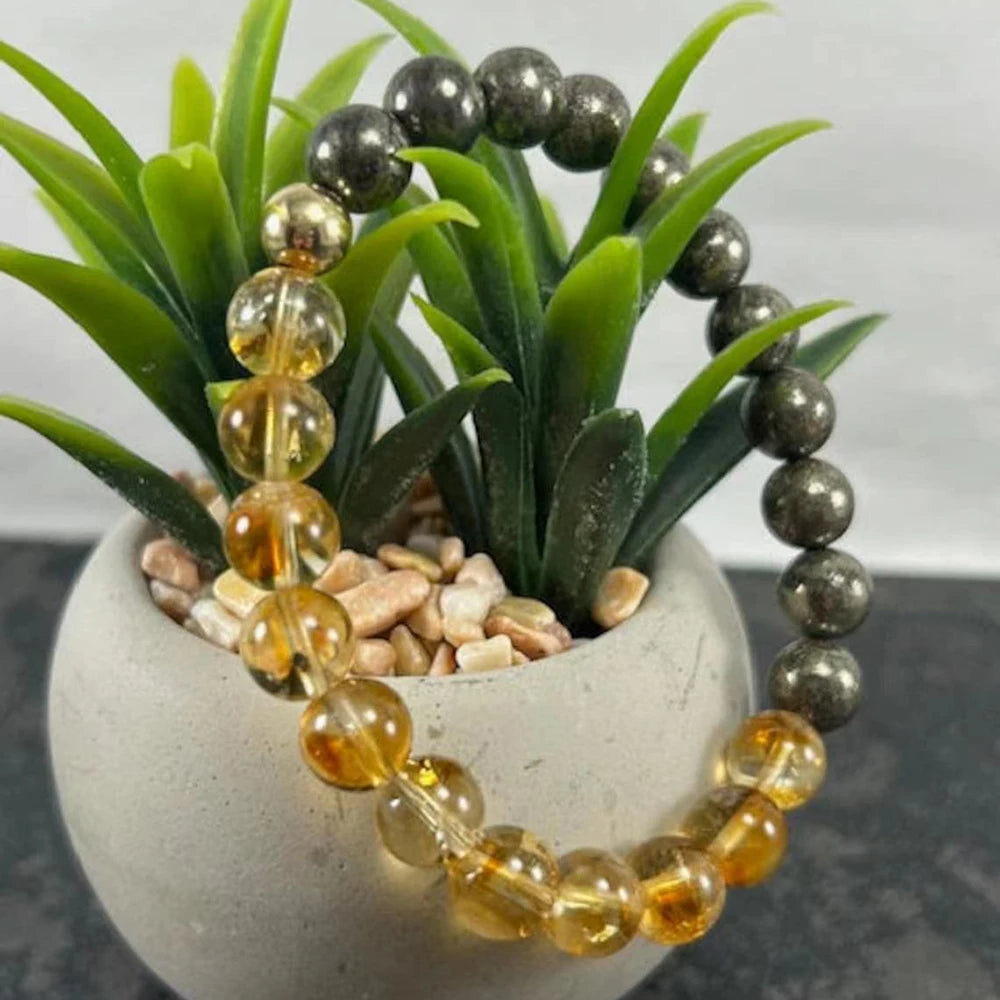 Natural Pyrite & Citrine Beaded Bracelet