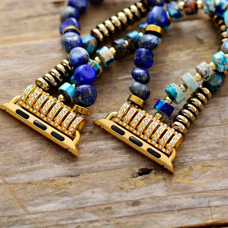 Natural Lapis Lazuli & Turquoise Boho Minimalist Smartwatch Band