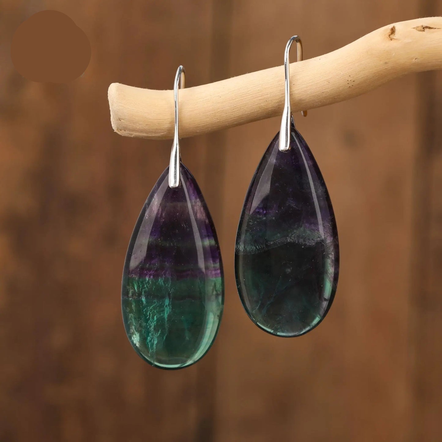 Natural Rainbow Fluorite Long Teardrop Earrings