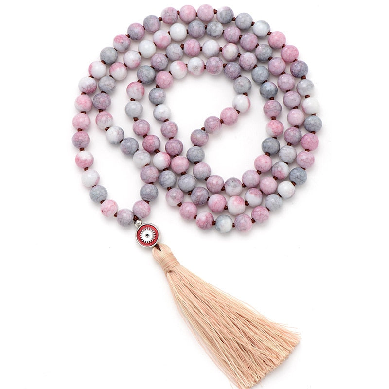 Natural Rain Flower Stone 108 Beads Mala Necklace / Bracelet