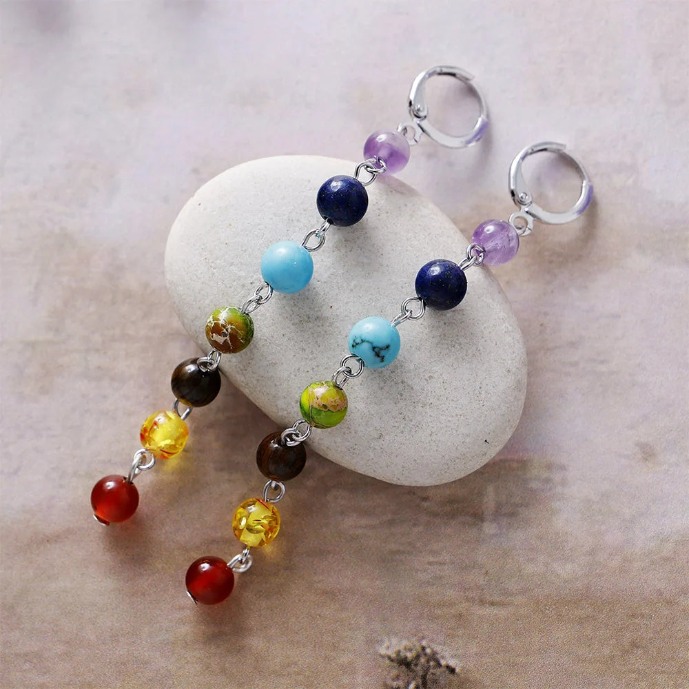 Natural 7 Stones Long Earrings