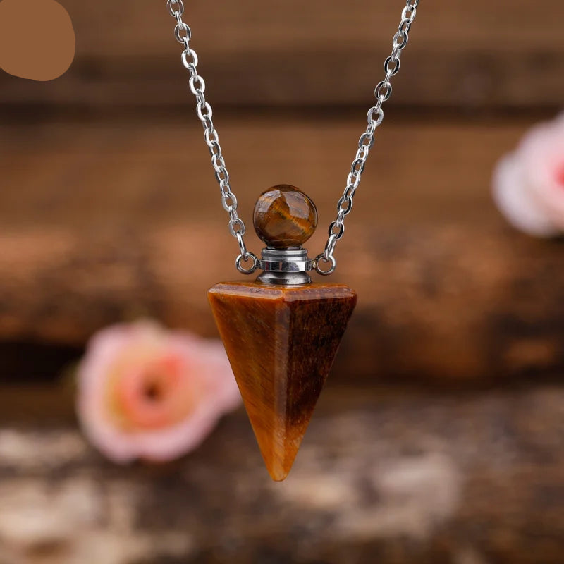 Natural Gemstone Pendulum Perfume Bottle Pendant Necklace