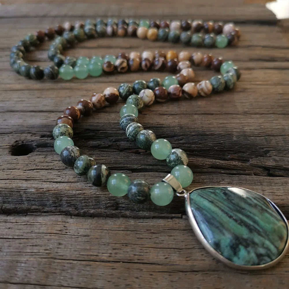 Natural Green Red Zebra Jasper & Aventurine Necklace Bracelet Set