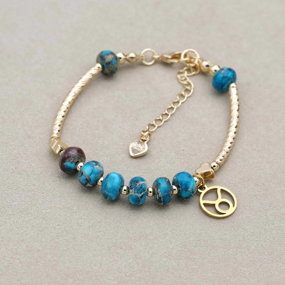 Natural Blue Imperial Jasper Zodiac Sign Bracelet
