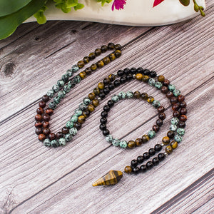 Natural Black Onyx, Turquoise & Tiger's Eye 108 Beads Mala Necklace