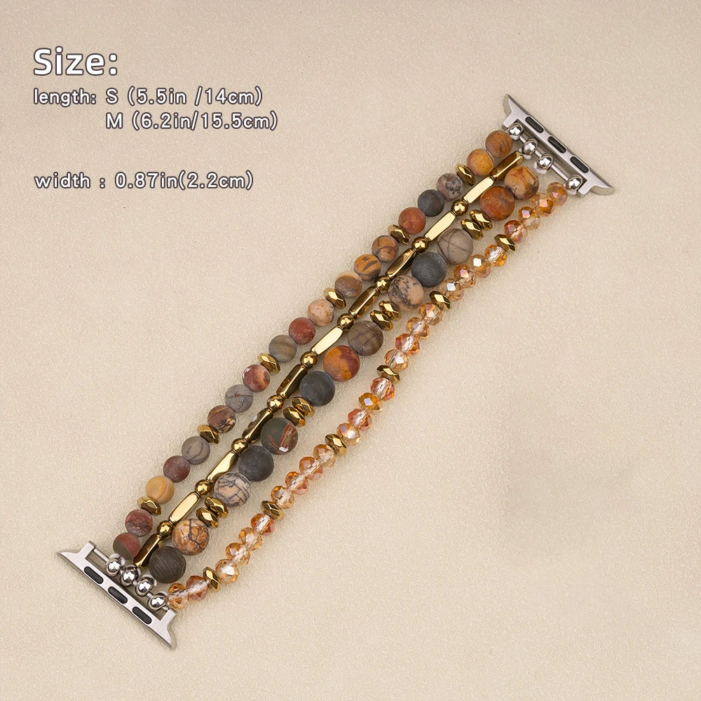 Natural Matte Picasso Jasper Beaded Smartwatch Band