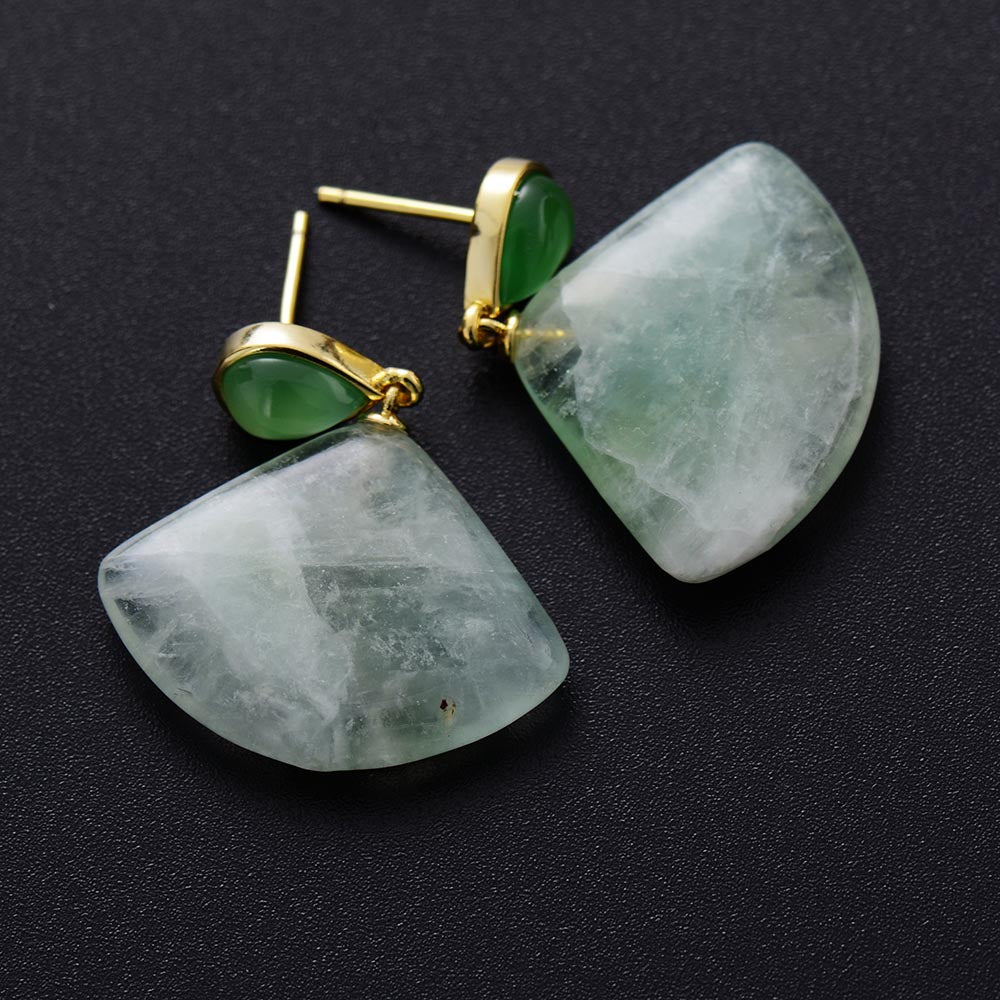 Natural Green Quartz / Sodalite Fan-shaped Earrings