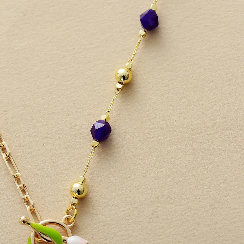 Natural Amethyst & Gold Plated Choker Necklace