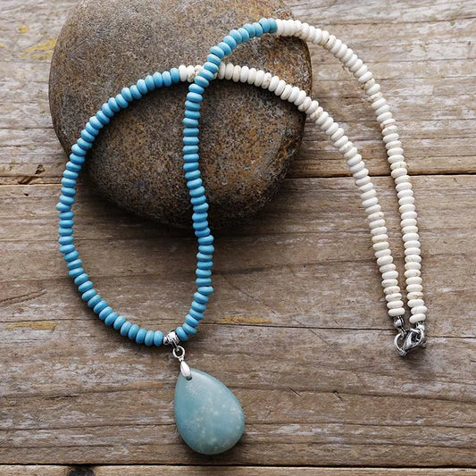 Natural Turquoise, Howlite & Amazonite Pendant Choker Necklace