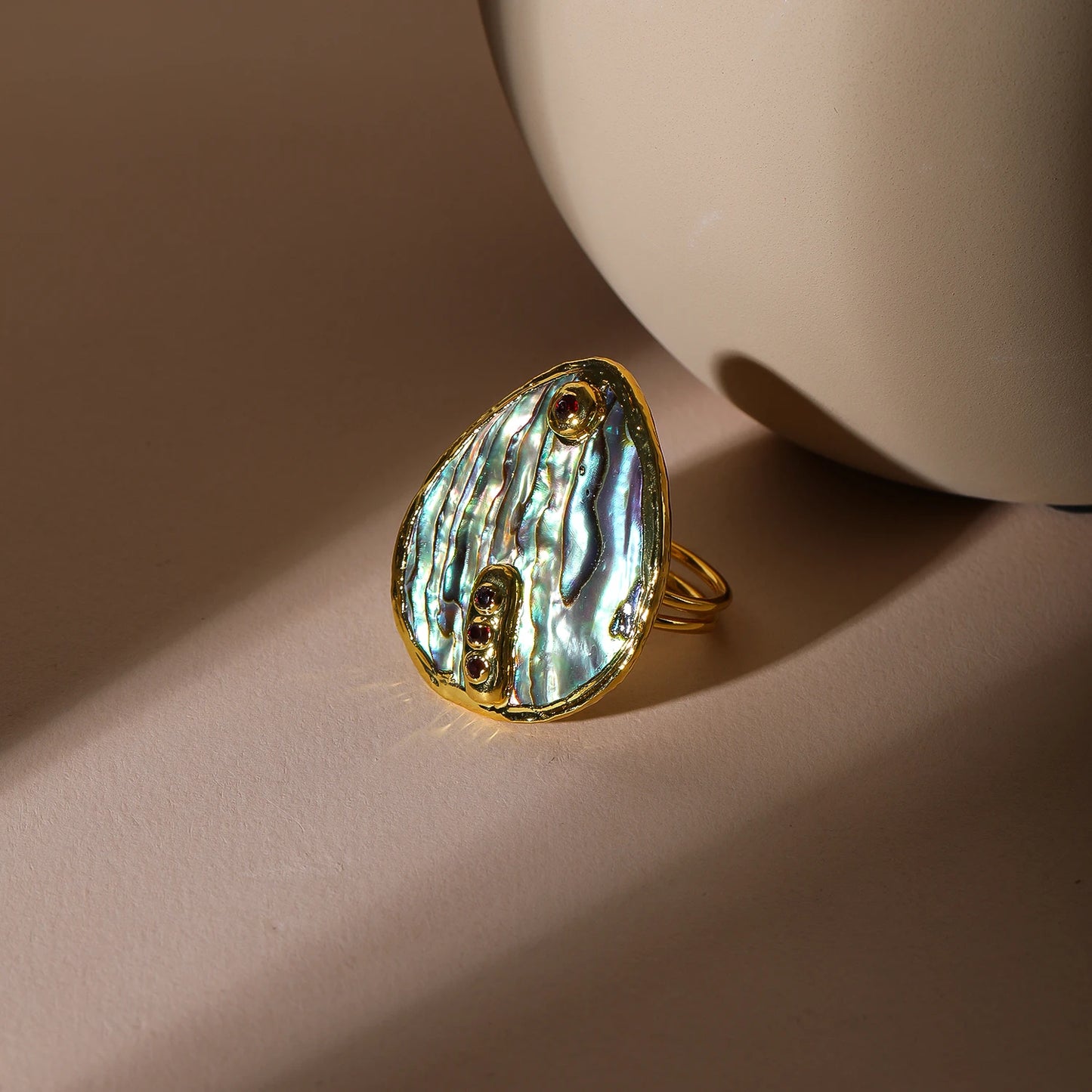 Natural Abalone Shell Gold Plated Adjustable Ring