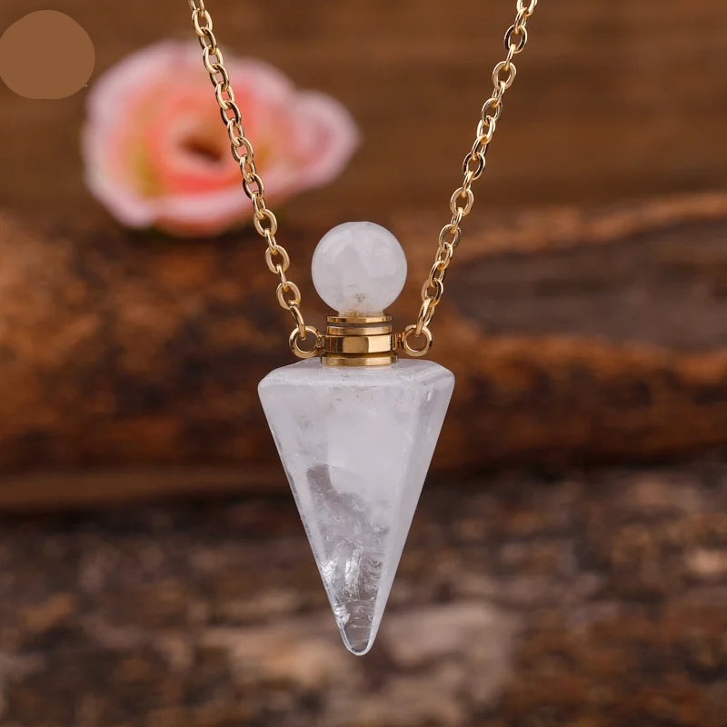 Natural Gemstone Pendulum Perfume Bottle Pendant Necklace