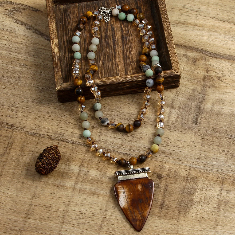 Natural Amazonite & Tiger’s Eye Arrowhead Pendant Necklace