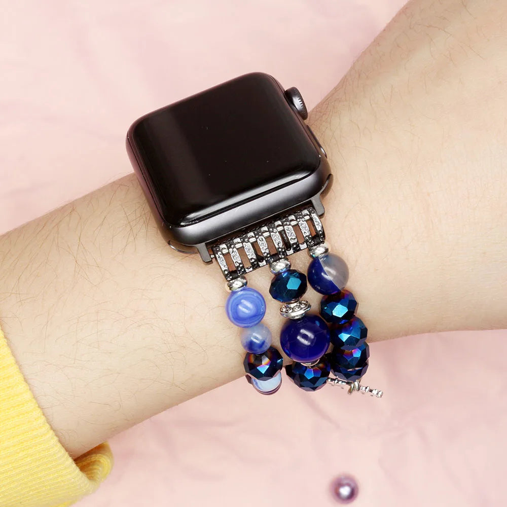 Natural Blue Agate Beaded Smartwatch Band