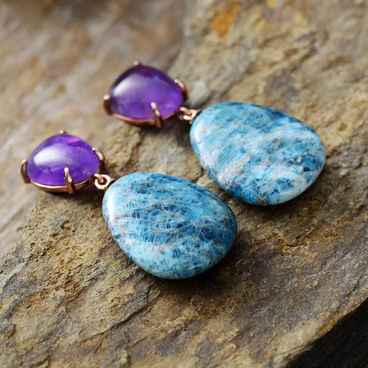 Natural Apatite & Amethyst Dangle Earrings
