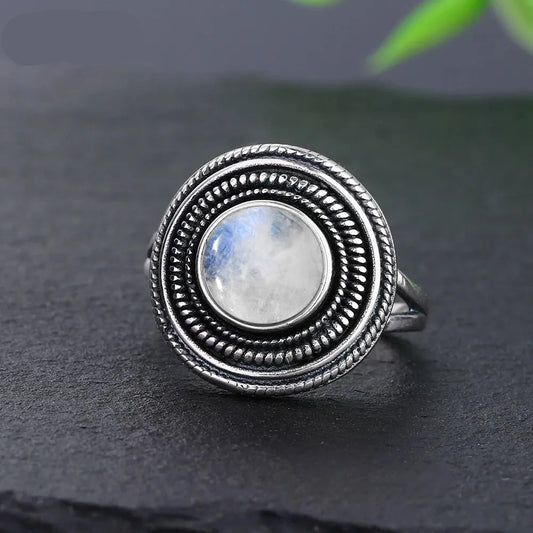 Natural Moonstone Sterling Silver Ring