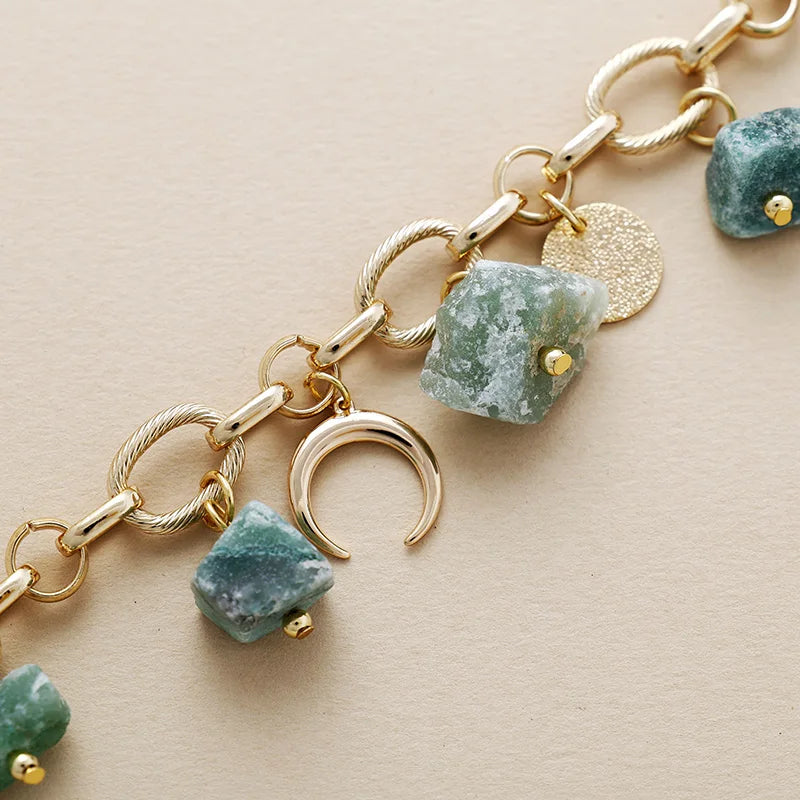 Natural Raw Aventurine Stones Half Moon Bracelet