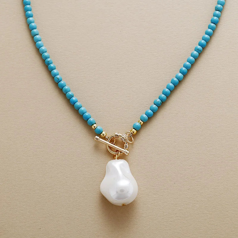 Natural Turquoise & Freshwater Pearl Lariat Necklace