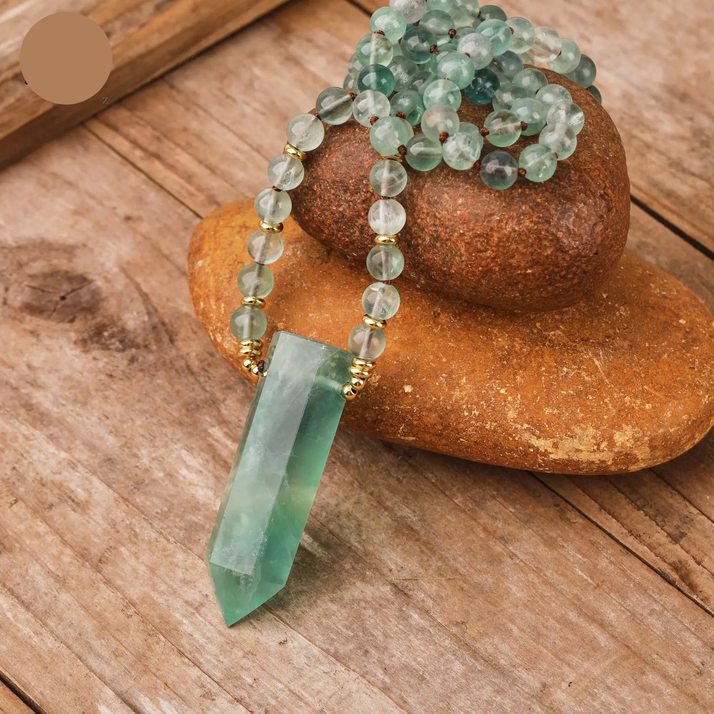 Natural Green Fluorite 108 Beads Point Pendant Mala