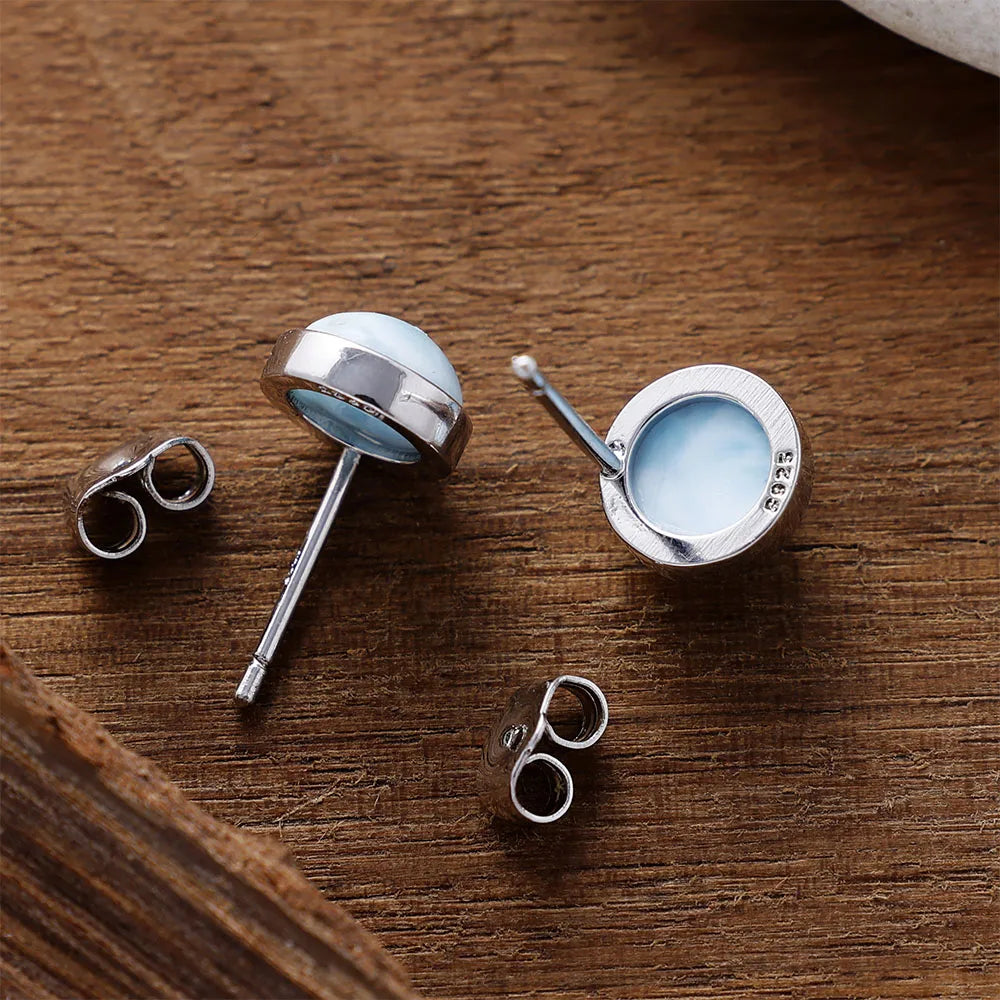 Natural Larimar Minimalist Silver Earrings