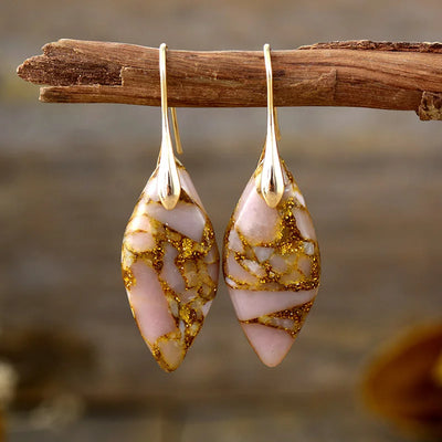 Natural Pink Opal Leaf Earrings