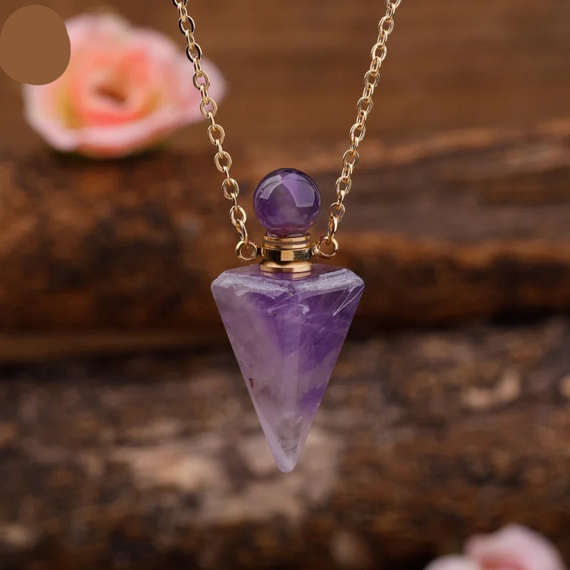 Natural Gemstone Pendulum Perfume Bottle Pendant Necklace
