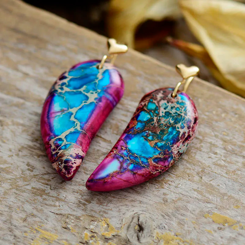 Natural Sea Sediment Jasper Half Hearts Earrings