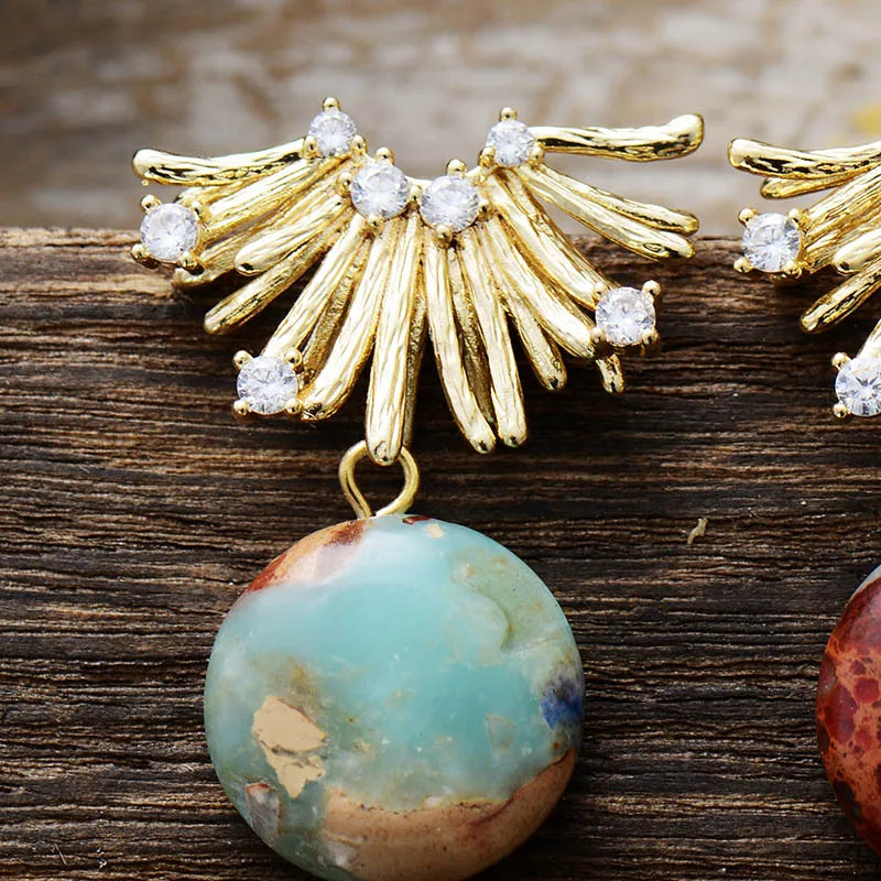 Natural Sea Sediment Jasper Gold Plated Earrings