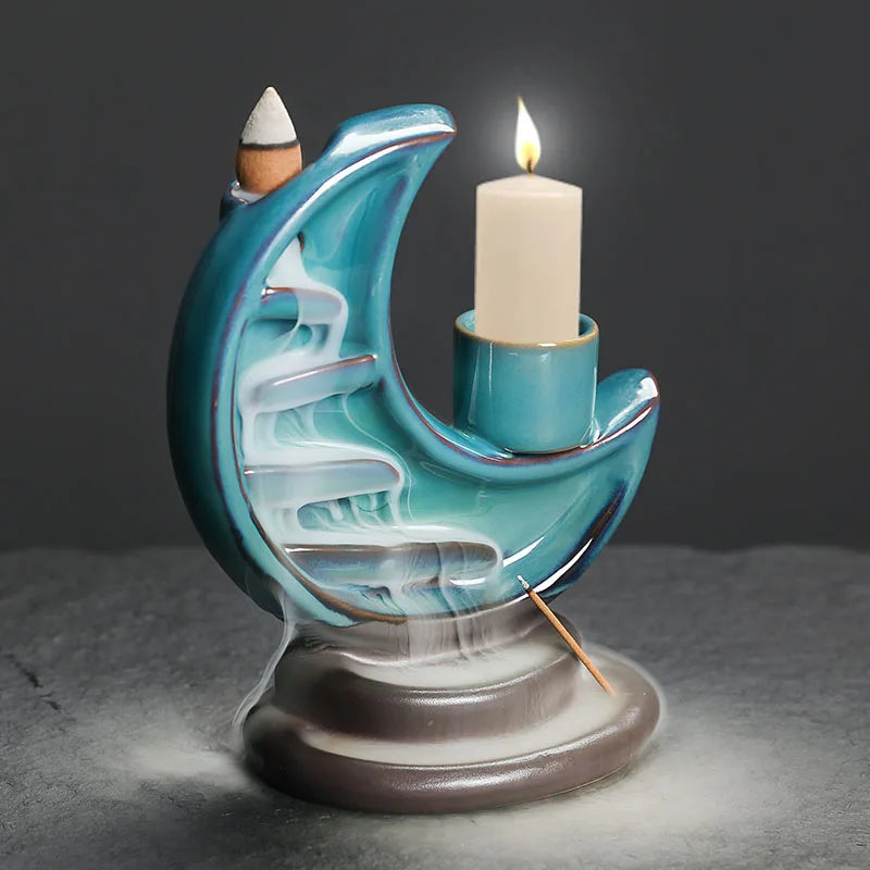 Handmade Ceramic Moon Incense & Candle Holder 3 in 1