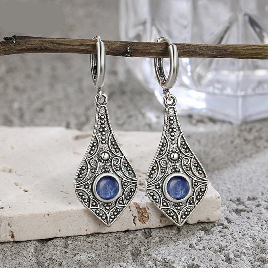 Natural Kyanite Amethyst Sandstone Moonstone Turquoise Silver Ethnic Earrings