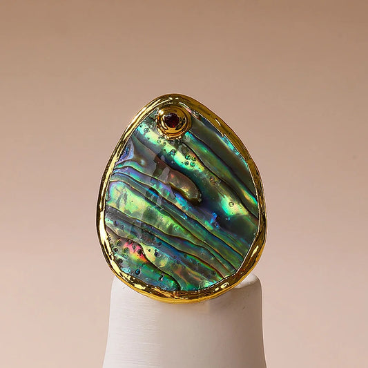 Natural Abalone Shell Gold Plated Adjustable Ring