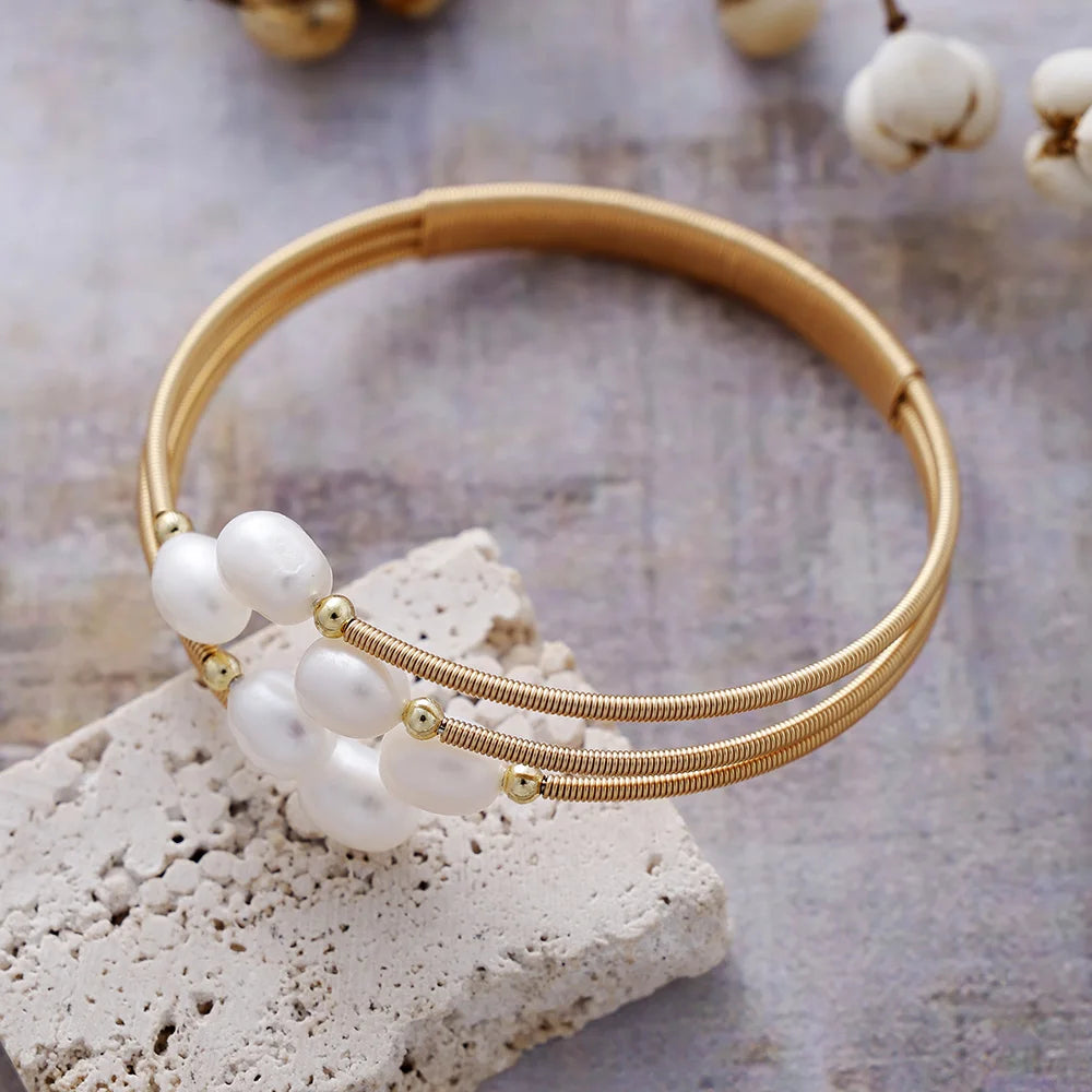 Natural Freshwater Pearl Multi Layer Cuff Bracelets