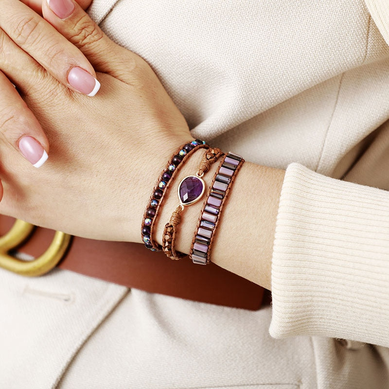 Natural Amethyst & Crystals Wrap Bracelet