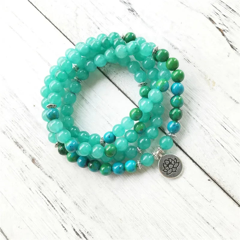 Rare Natural Aventurine & Chrysocolla 108 Beads Mala