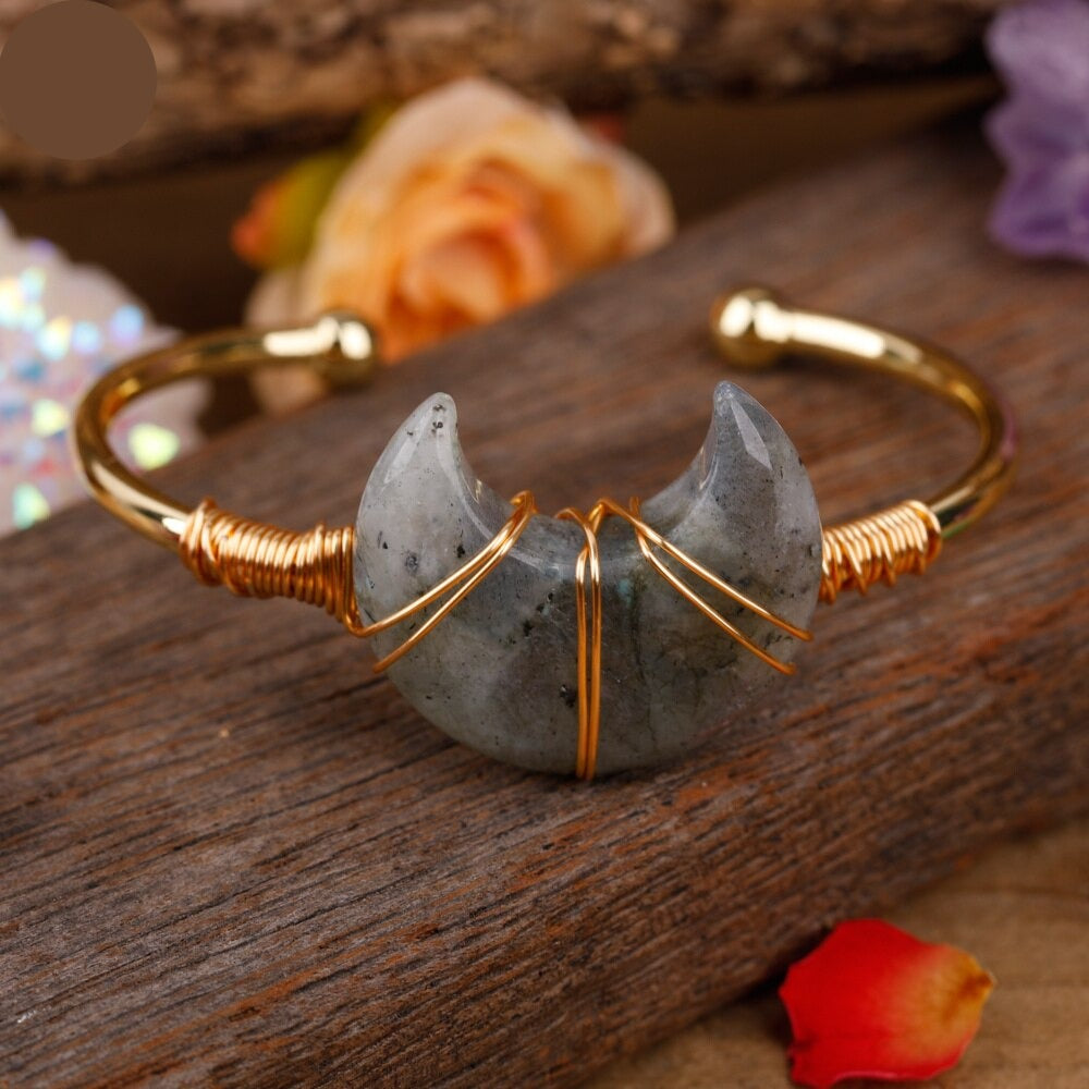 Natural Gemstone Moon Cuff Bracelet