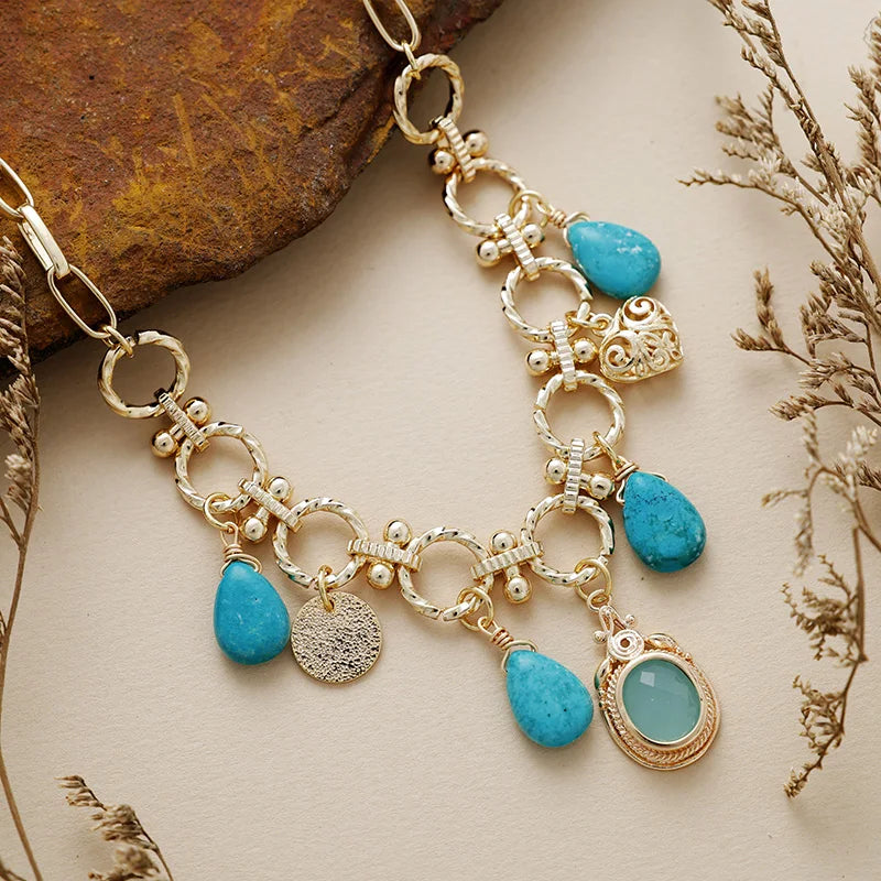 Natural Turquoise Pendants Chunky Chain Choker Necklace