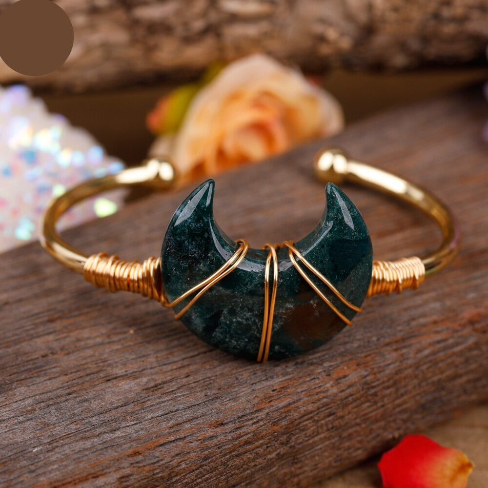 Natural Gemstone Moon Cuff Bracelet