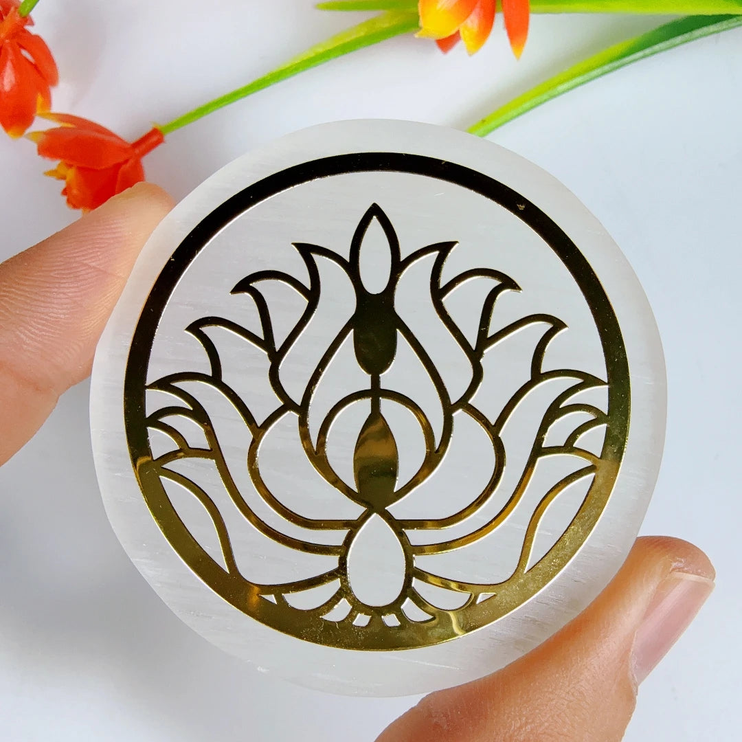 Natural Selenite Lotus Charging Disc