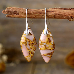 Natural Pink Opal Leaf Earrings
