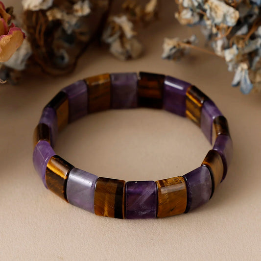 Natural Amethyst & Tiger Eye Stretch Bracelet