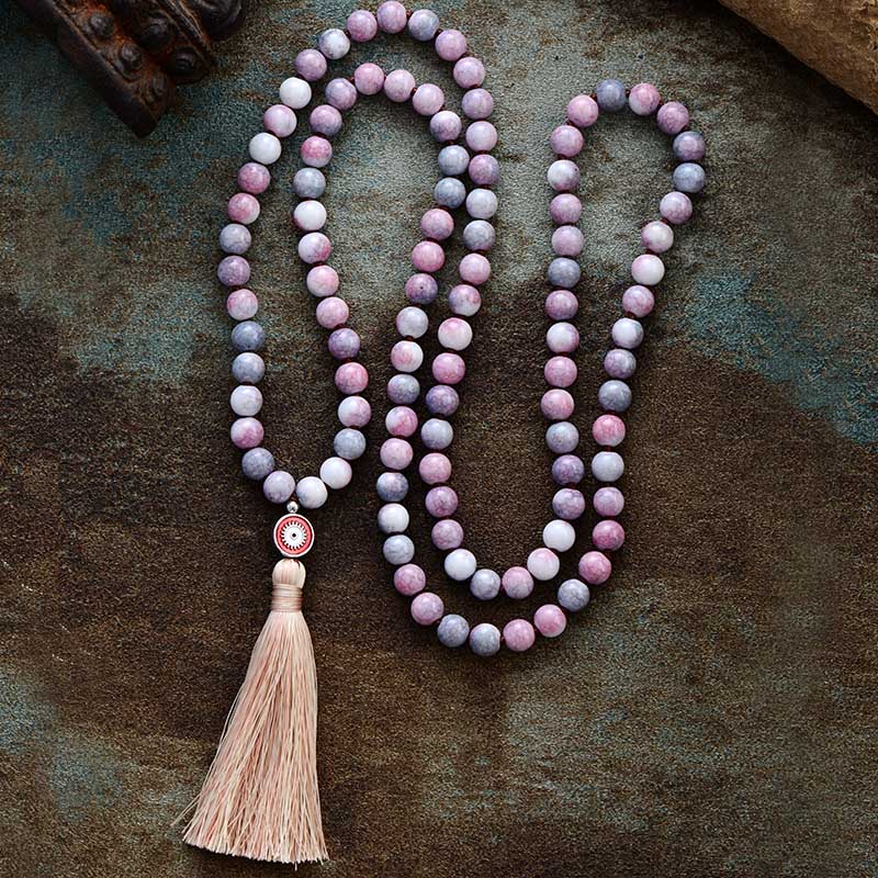 Natural Rain Flower Stone 108 Beads Mala Necklace / Bracelet