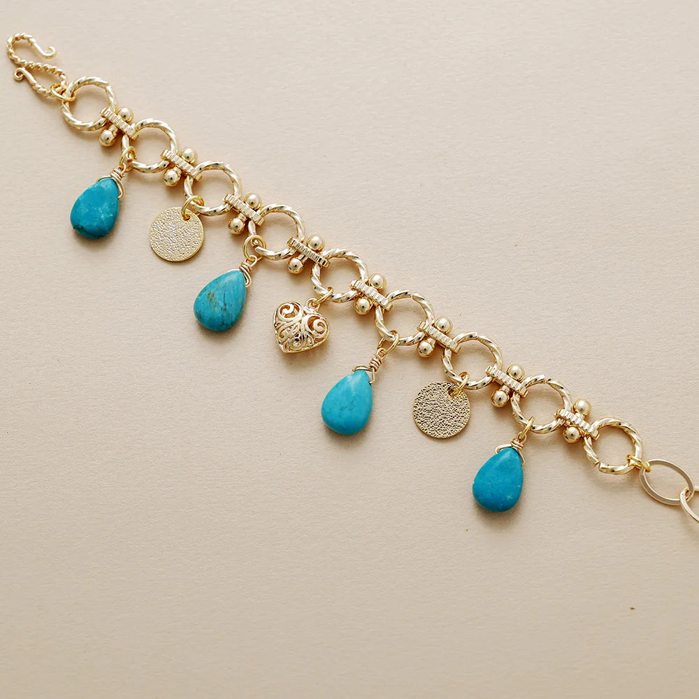 Natural Turquoise Pendants Chunky Chain Bracelet