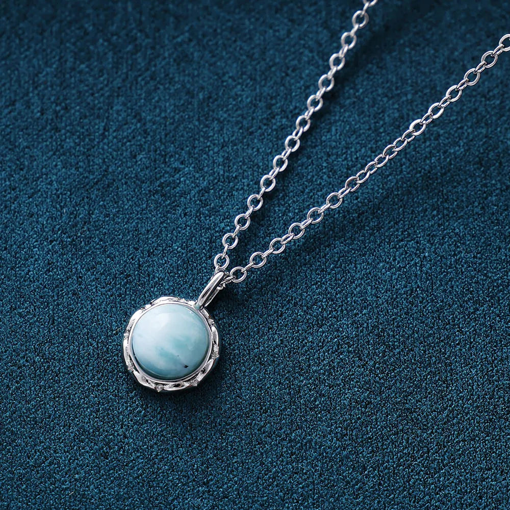 Natural Larimar / Moonstone Minimalist Silver Necklace