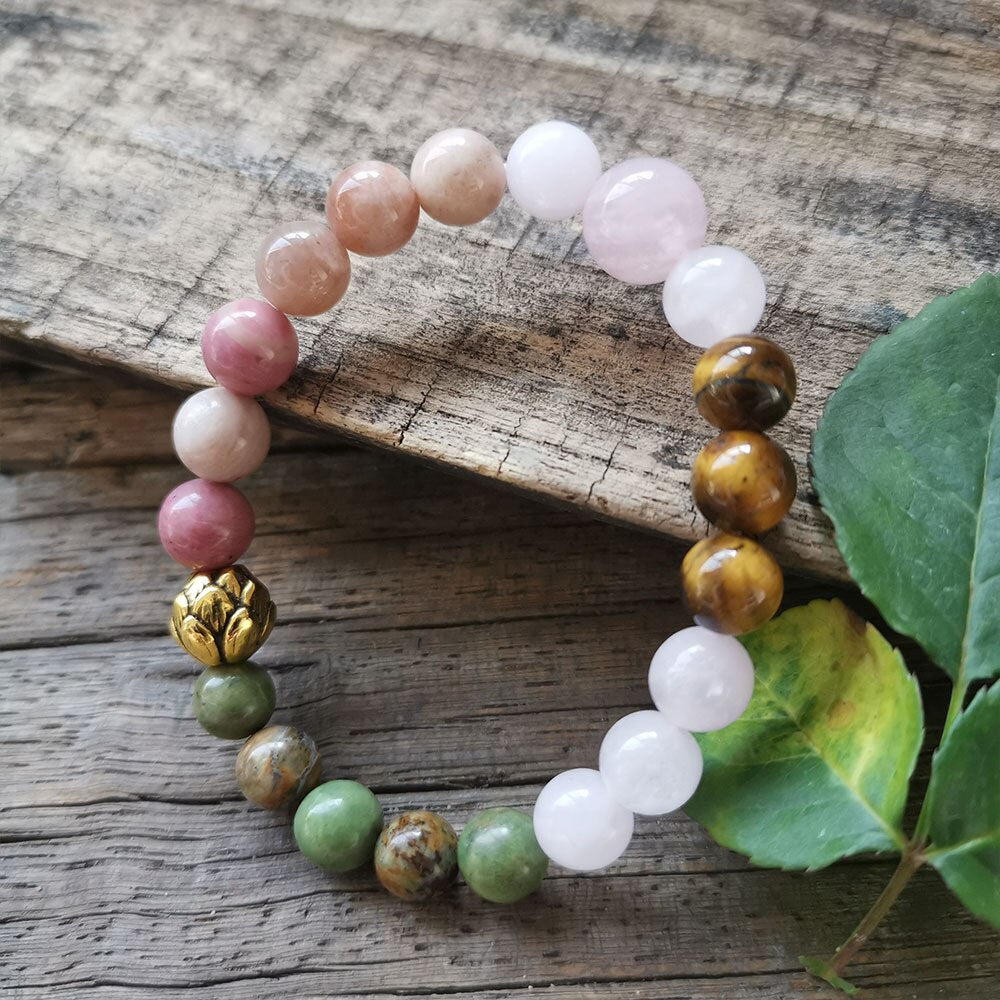 Natural Sunstone, Jasper, Rose Quartz, Tiger Eye & Rhodonite 108 Beads Mala Necklace / Bracelet