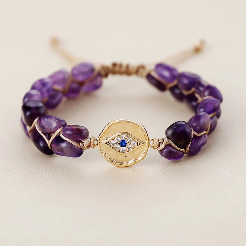 Natural Amethyst Macrame Evil Eye Bracelet