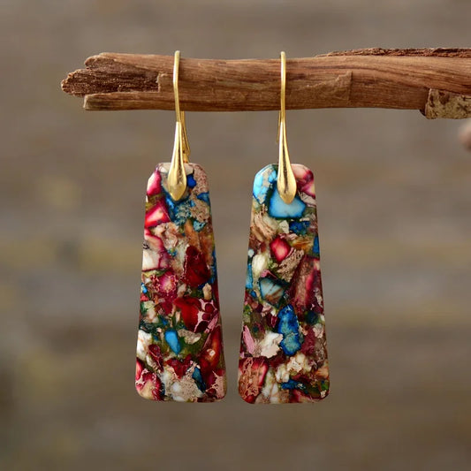 Natural Jasper Pyramidal Earrings