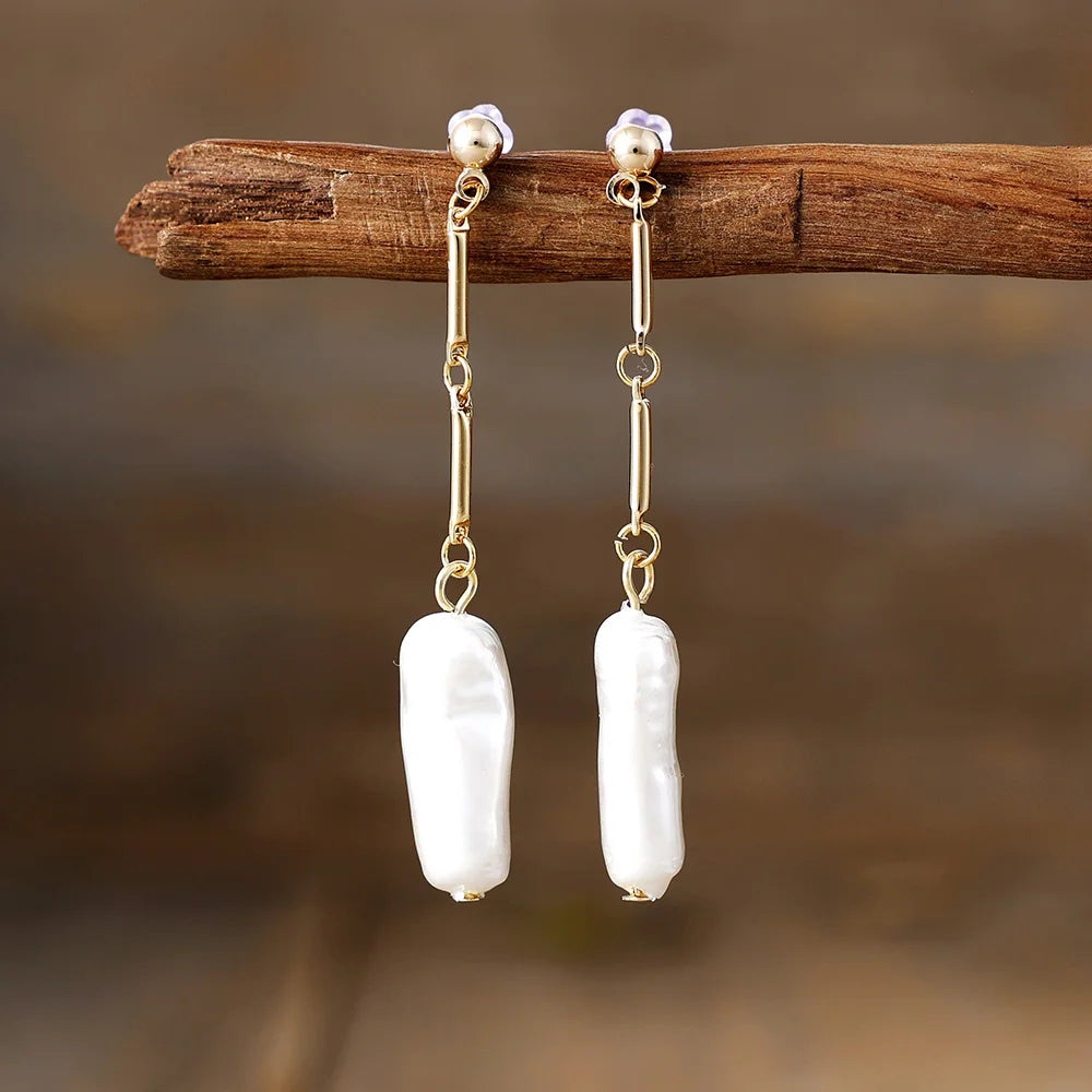 Natural Freshwater Pearl Gold Plated Long Earrings