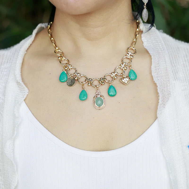 Natural Turquoise Pendants Chunky Chain Choker Necklace